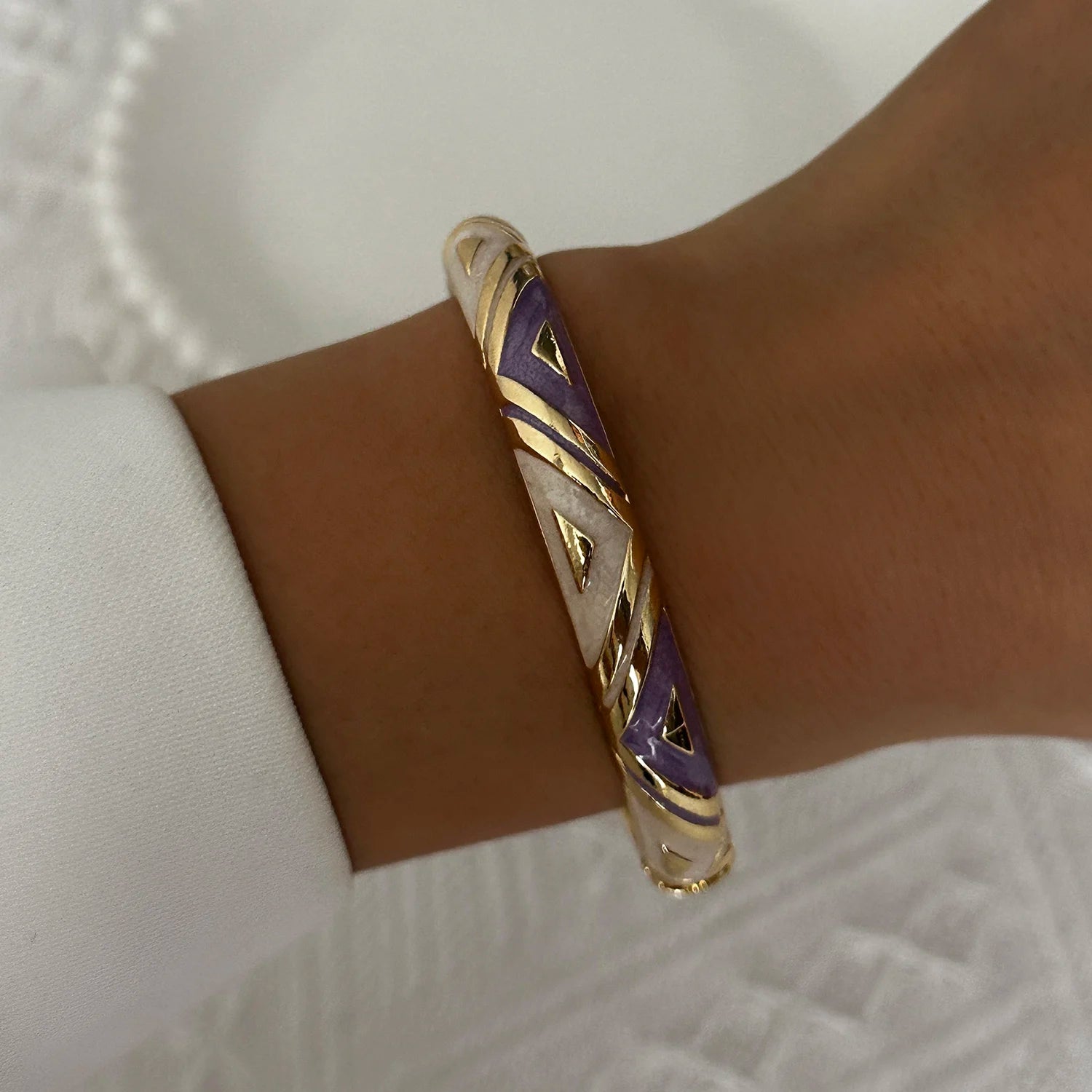 BR26Y0275-6 Couleur du métal Bracelet Fleur Émaillée Doré Rétro Avec Zircon Brillant