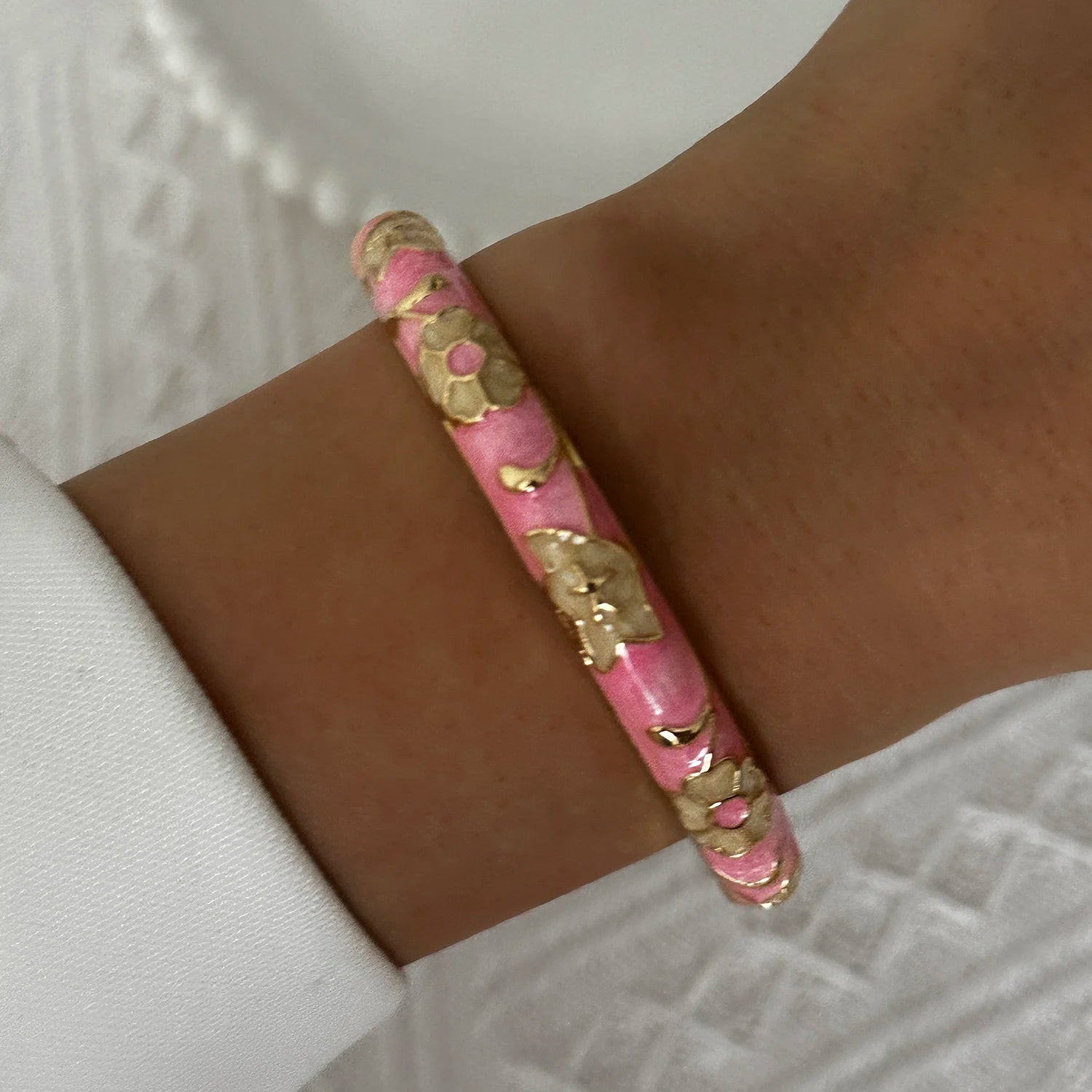 BR26Y0277-2 Couleur du métal Bracelet Fleur Émaillée Doré Rétro Avec Zircon Brillant