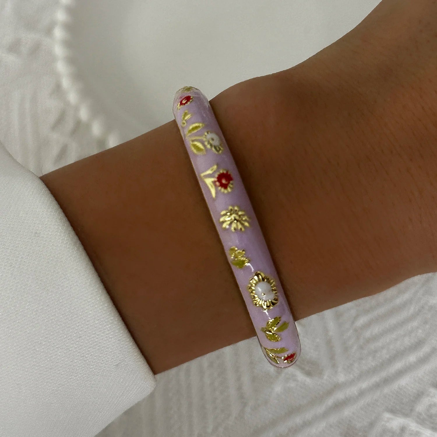 BR26Y0276-2 Couleur du métal Bracelet Fleur Émaillée Doré Rétro Avec Zircon Brillant