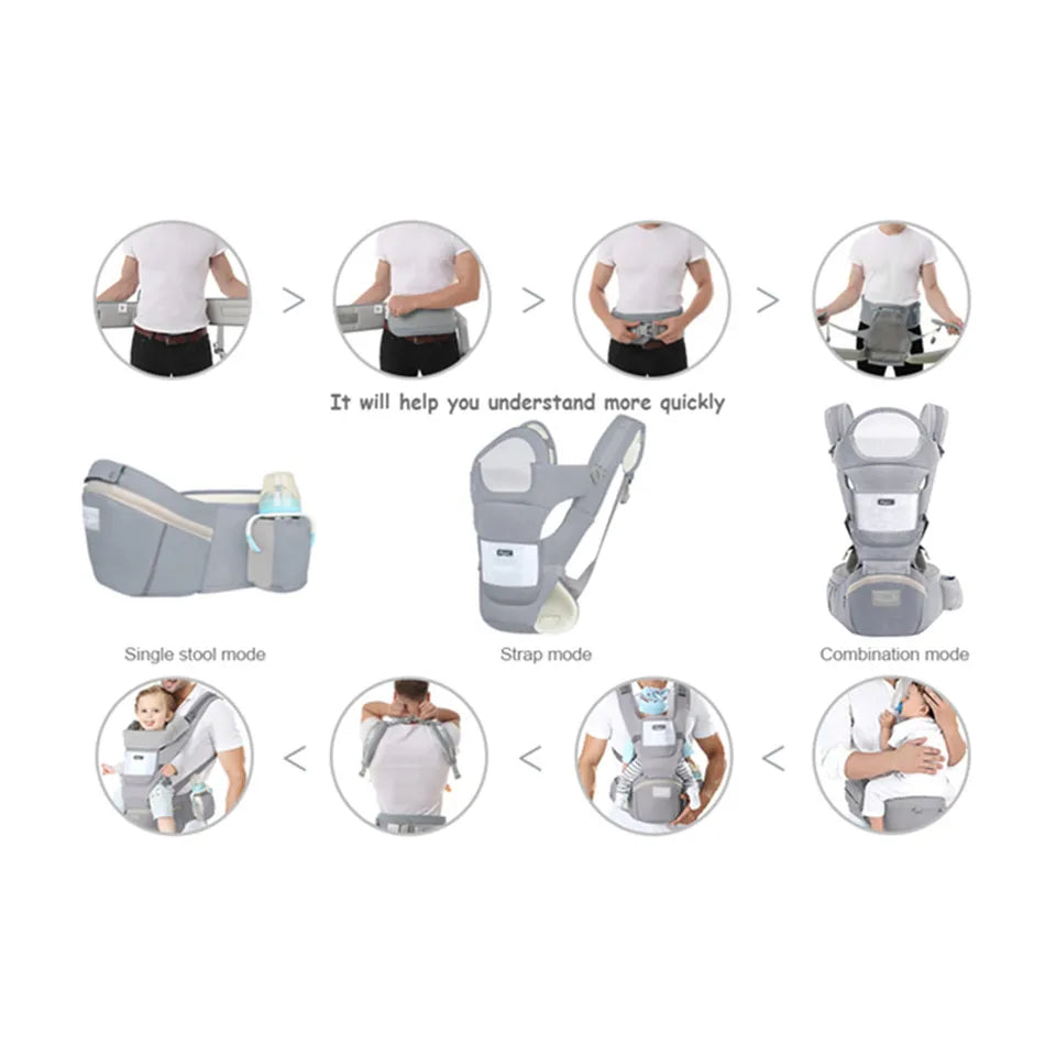 Porte-bébé ergonomique avec tabouret de hanche multifonction