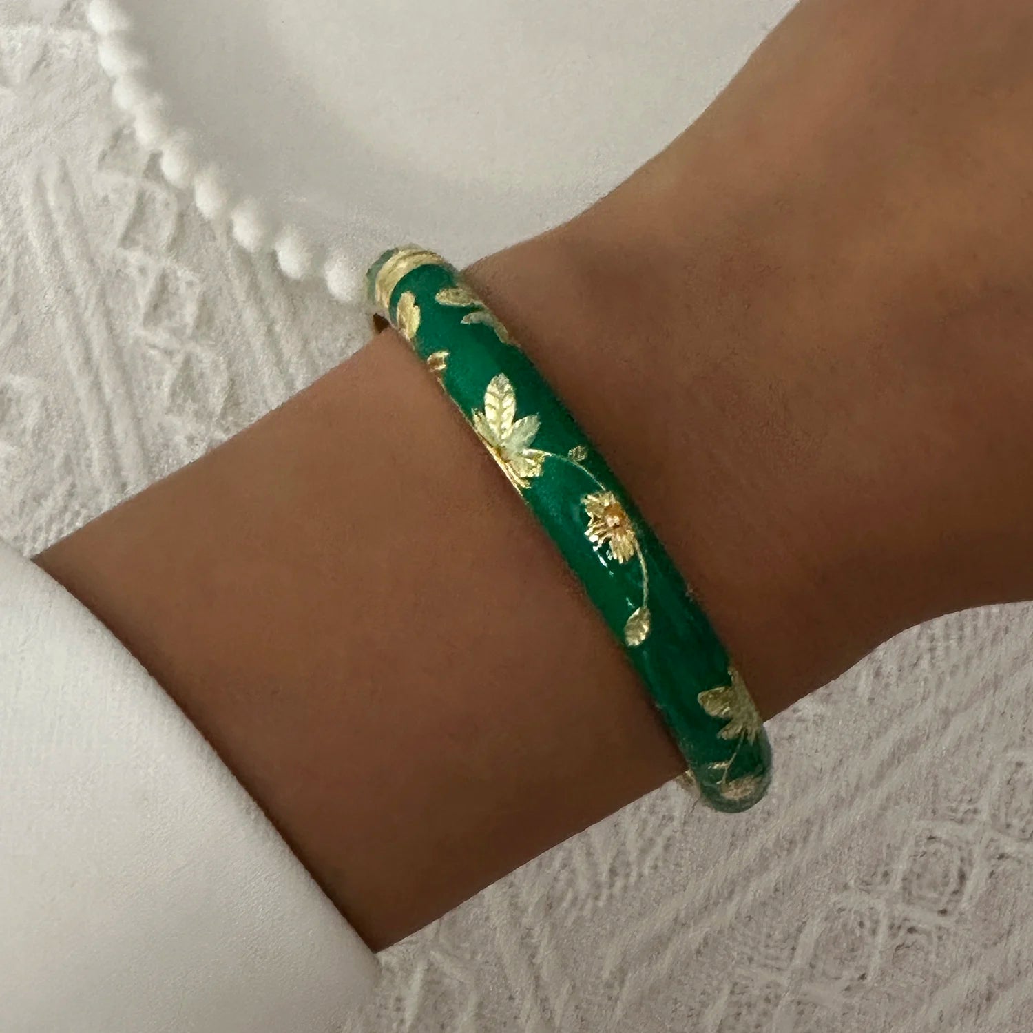 BR26Y0271-1 Couleur du métal Bracelet Fleur Émaillée Doré Rétro Avec Zircon Brillant