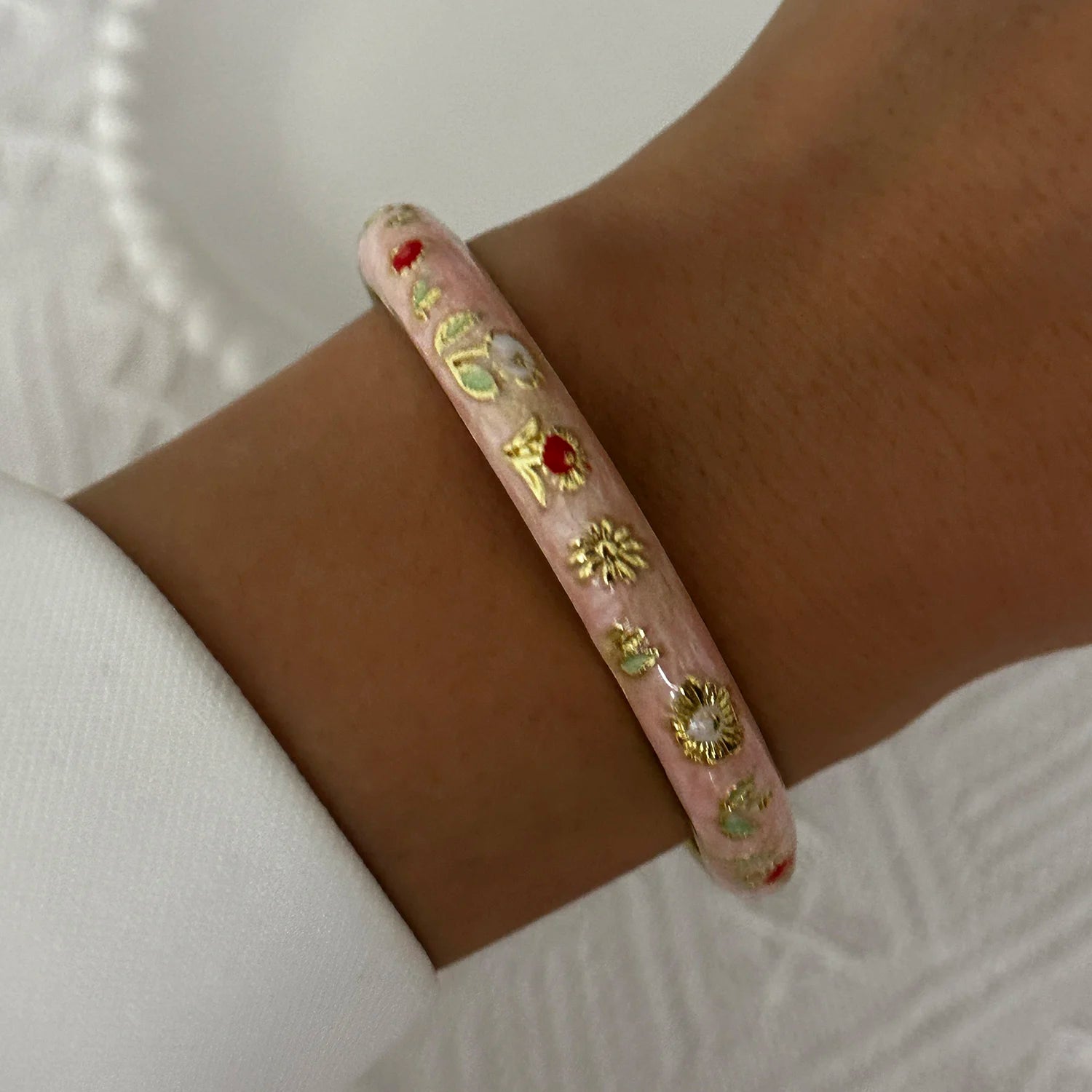 BR26Y0277-3 Couleur du métal Bracelet Fleur Émaillée Doré Rétro Avec Zircon Brillant
