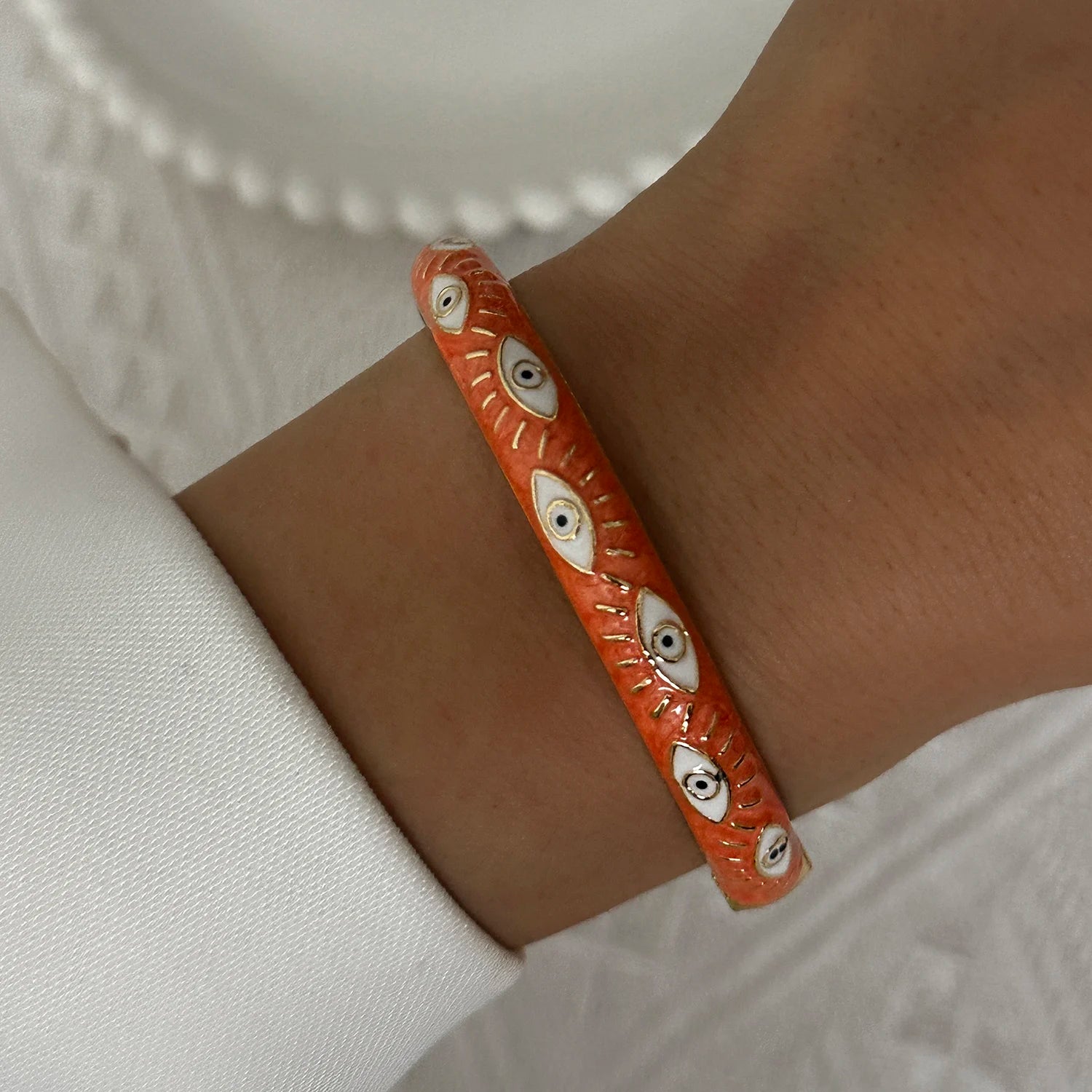 BR26Y0277-7 Couleur du métal Bracelet Fleur Émaillée Doré Rétro Avec Zircon Brillant