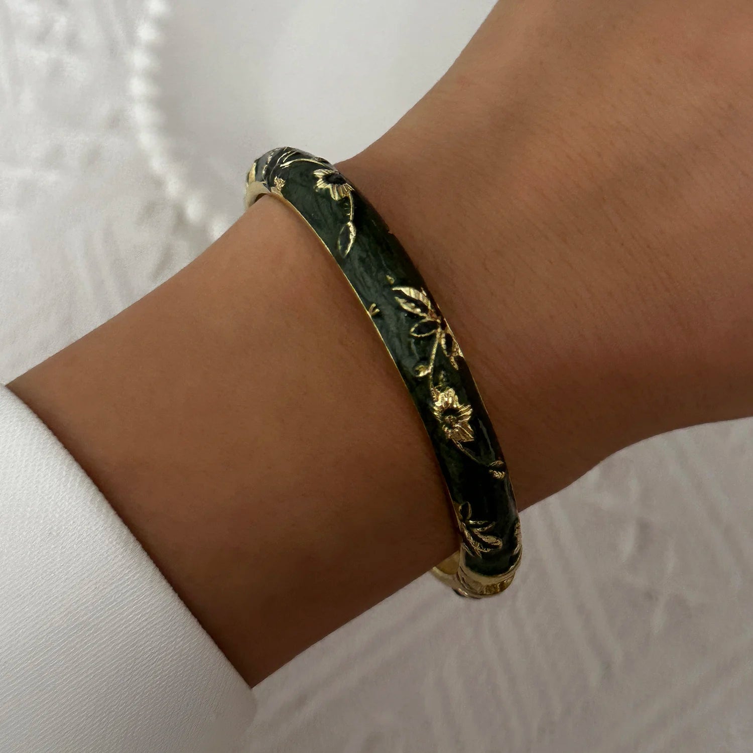 BR26Y0272-2 Couleur du métal Bracelet Fleur Émaillée Doré Rétro Avec Zircon Brillant