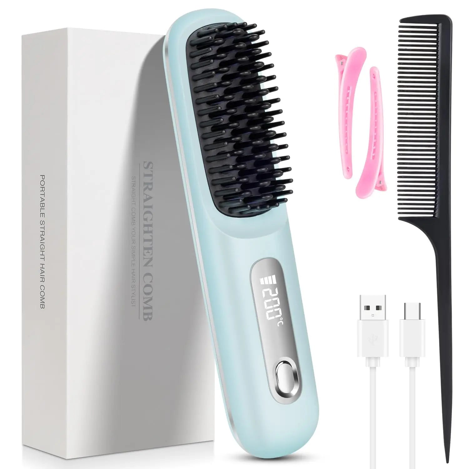bleu Couleur Brosse Lissante Sans Fil USB À Revêtement Céramique