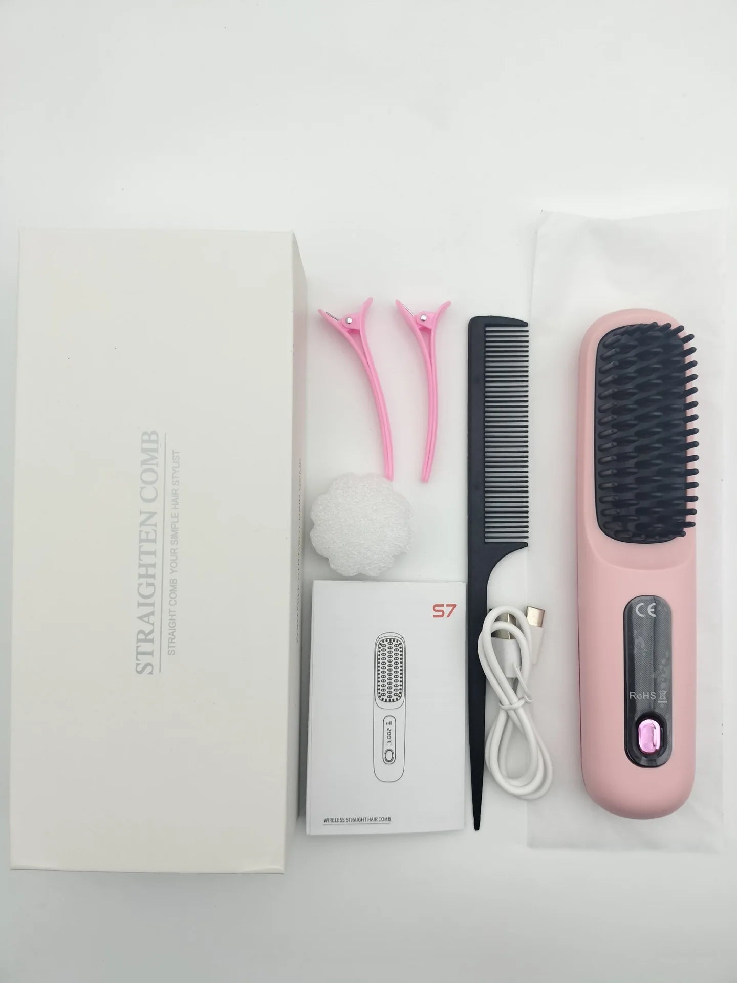 rose Couleur Brosse Lissante Sans Fil USB À Revêtement Céramique